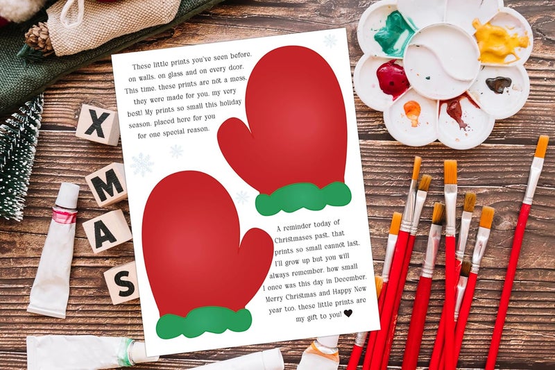 QOFO 10 Pcs Christmas Handprint Art Craft Bundle, 8.5x11 Inch Handprint Keepsake Kit, Memory Keepsake Crafts Activities, Christmas Holidays Decor, Winter Party Favors for Friends-5 - Image 3